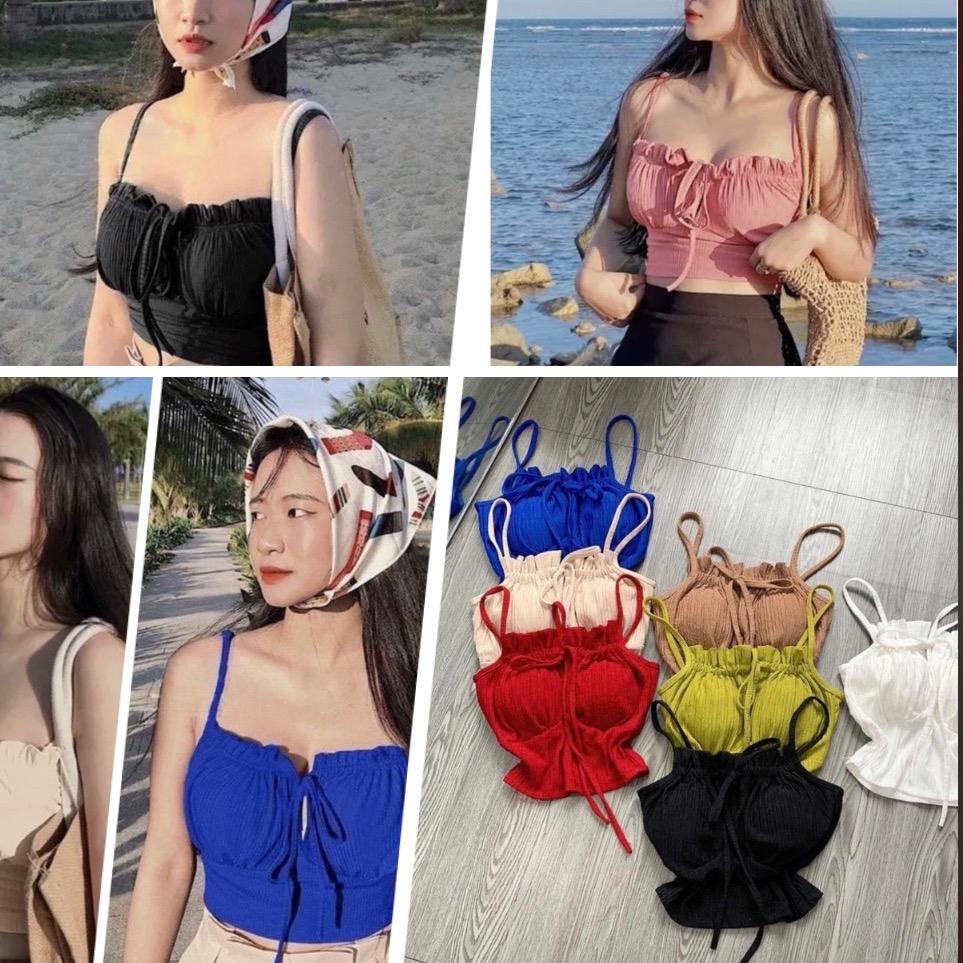 AC15 Áo croptop 2 dây rút có mút cá tính
