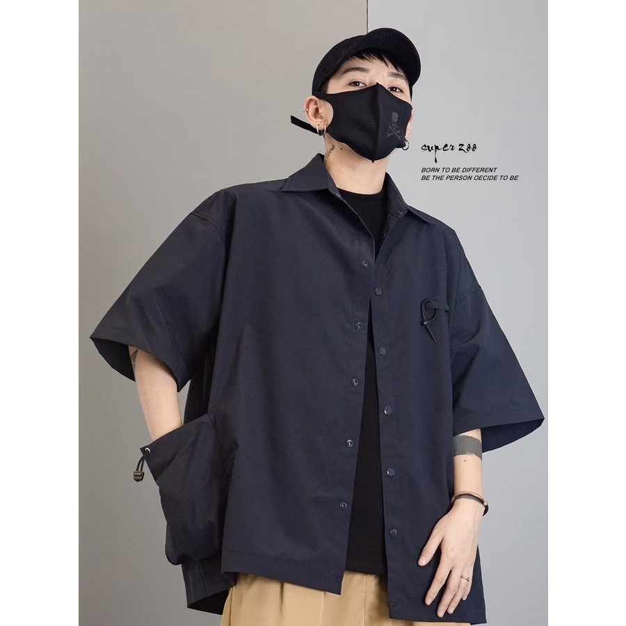 Áo Sơ Mi Ngắn Tay Màu Sắc Đơn Giản Dễ Phối Đồ Phong Cách Đường Phố Mỹ