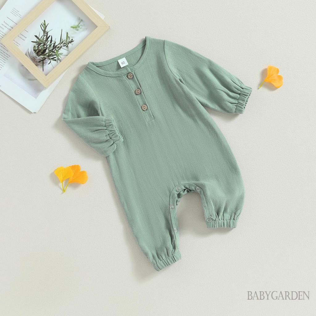 Áo Liền Quần Bằng Cotton Lanh Tay Dài Màu Sắc Dành Cho Trẻ Em 0-12 Tháng Tuổi