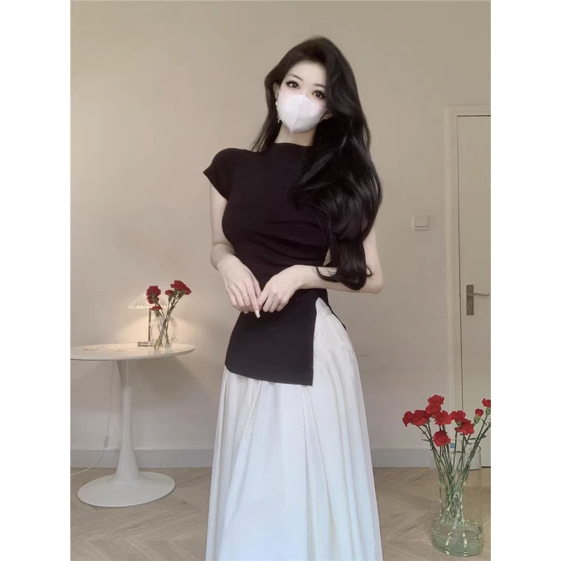 Áo Thun Tay Ngắn Xẻ Tà Thời Trang Mùa Hè Cho Nữ
