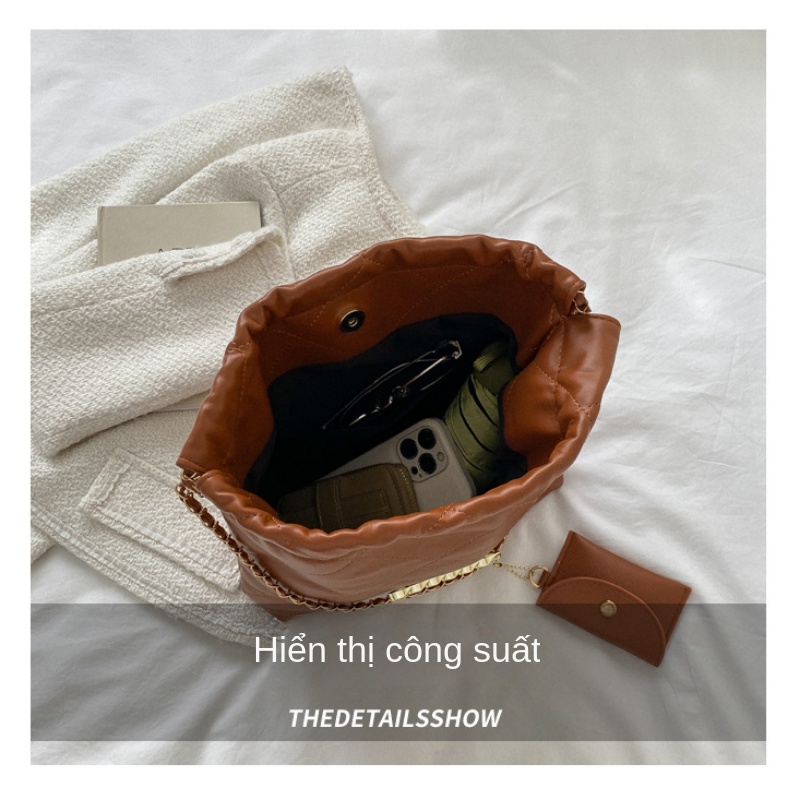 Túi Xách Bucket Phối Dây Xích Hình Thoi Phong Cách Retro | Túi Đeo Chéo Nhỏ Xinh Thời Trang Cá Tính