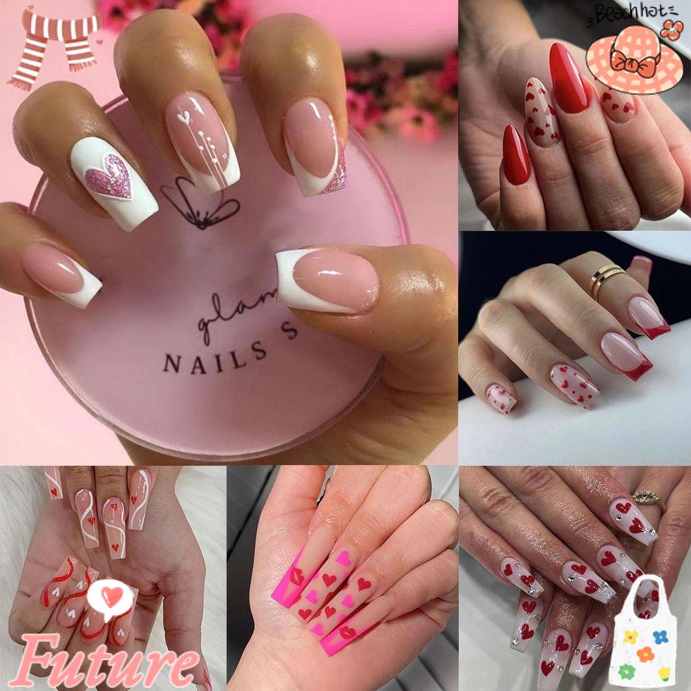 FUTURE Bộ 24 Móng Tay Giả Hình Trái Tim Có Thể Tháo Rời