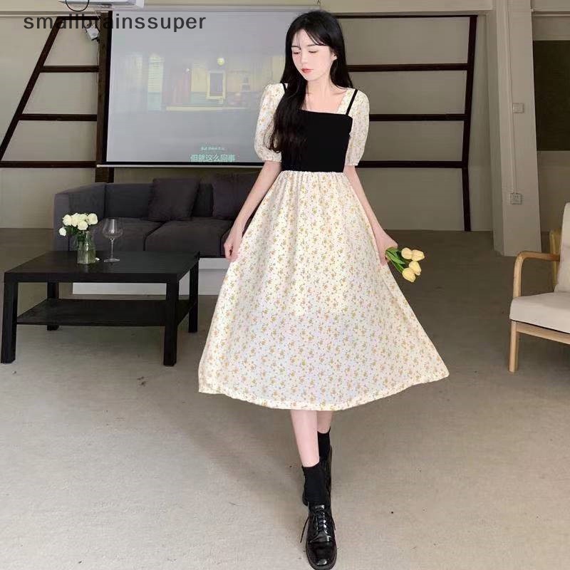 Đầm Dài Cổ Vuông Họa Tiết Hoa Phong Cách Pháp Thời Trang Mùa Hè Cho Nữ SBS