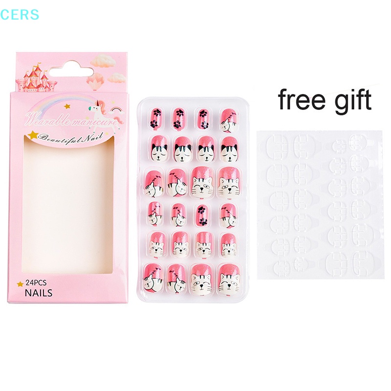 Bộ 24 Móng Tay Giả Họa Tiết Hoạt Hình Nhiều Màu Sắc Cho Bé Gái RS