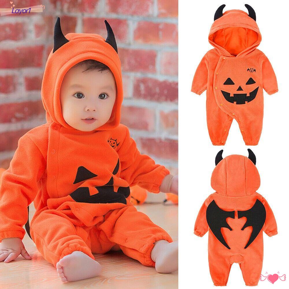 LAYOR1 Áo Liền Quần Hóa Trang Nhân Vật Hoạt Hình Bí Ngô Bằng Lông Cừu Cho Bé