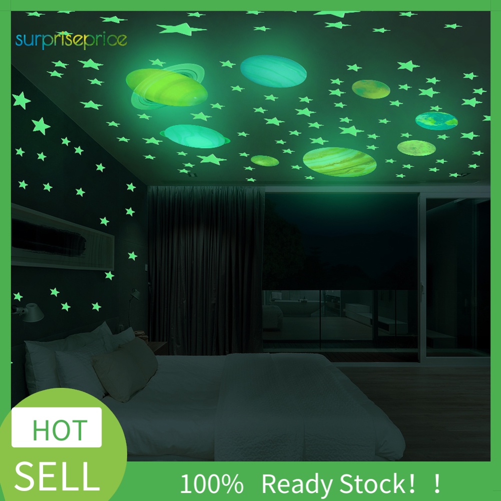 Miếng Dán Tường Trang Trí Hình Hành Tinh Ngôi Sao Màu Dạ Quang