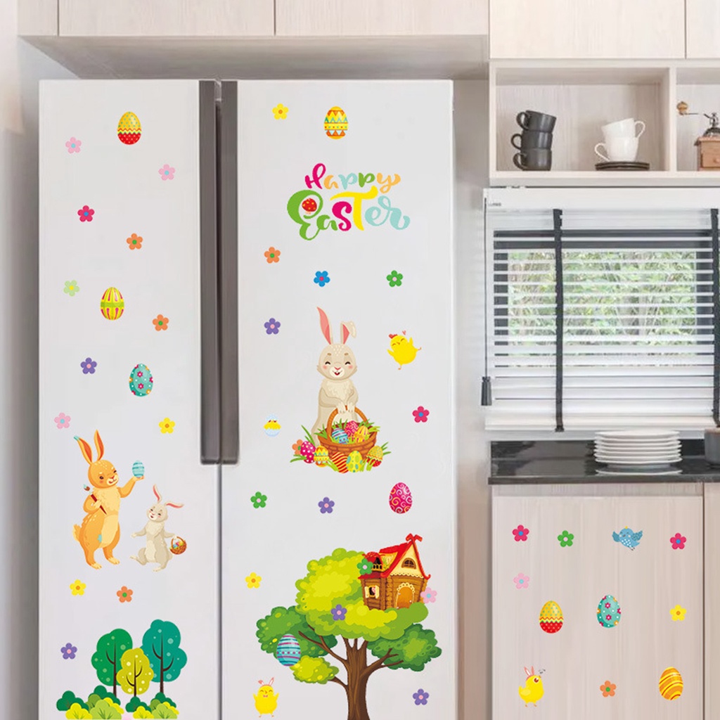Miếng Dán Tường Bằng PVC Chống Thấm Nước Họa Tiết Thỏ Phục Sinh Độc Đáo