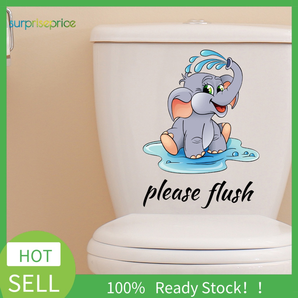 Miếng Dán Trang Trí Toilet Họa Tiết Chú Voi Hoạt Hình Tự Dính Chống Thấm Nước