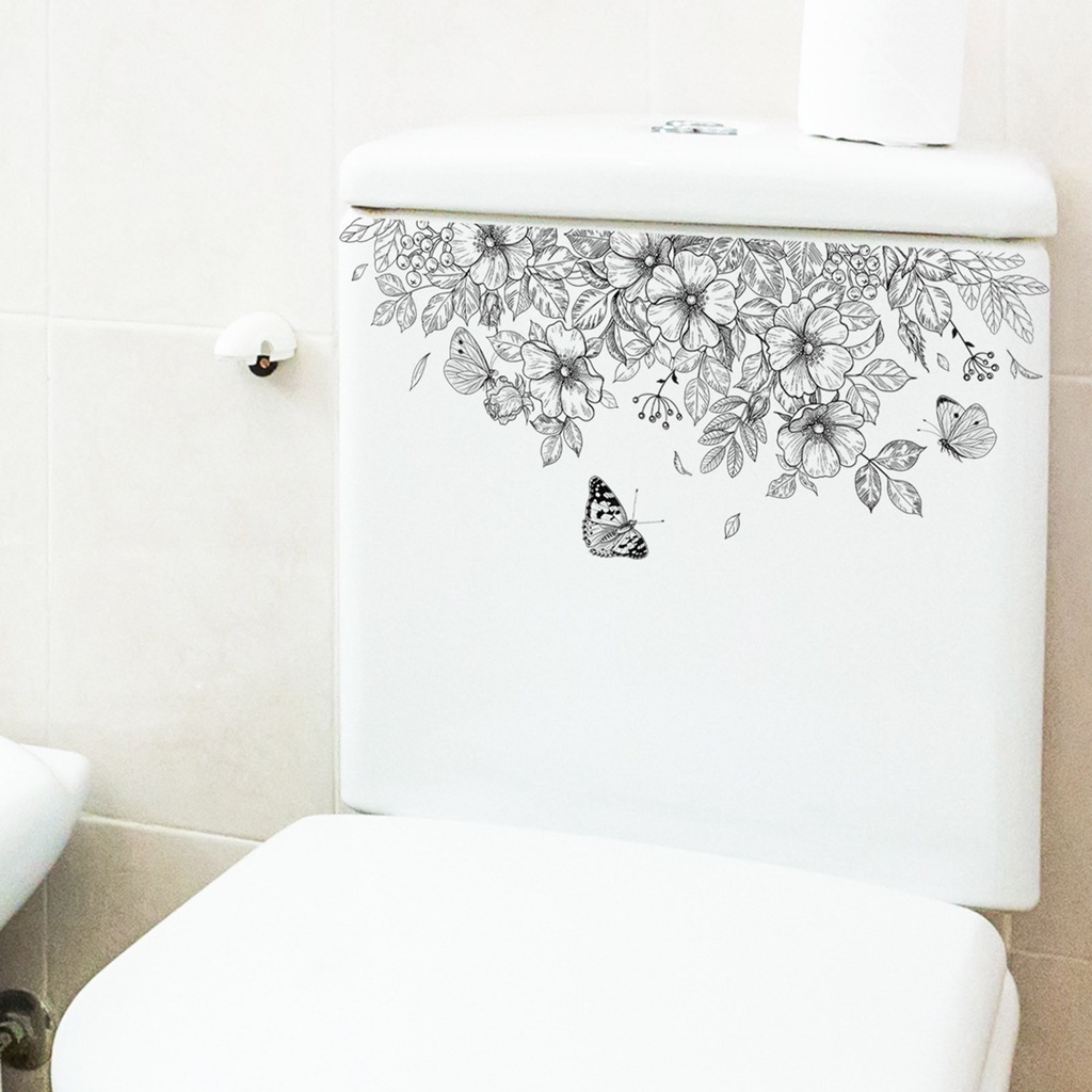 Miếng Dán Trang Trí Toilet Bằng PVC Chống Thấm Nước Hình Hoa Và Bướm