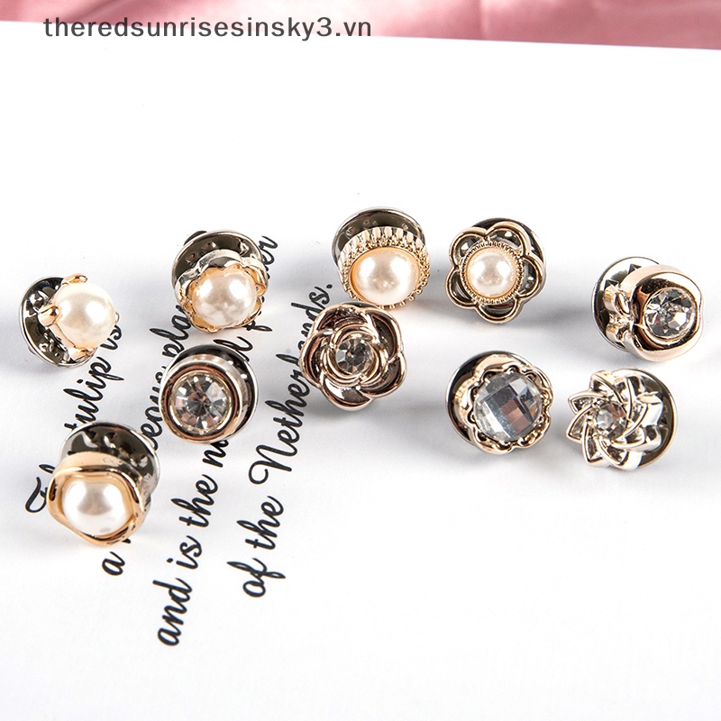 Set 10 Ghim Cài Áo Đính Đá / Ngọc Trai Nhân Tạo Thời Trang