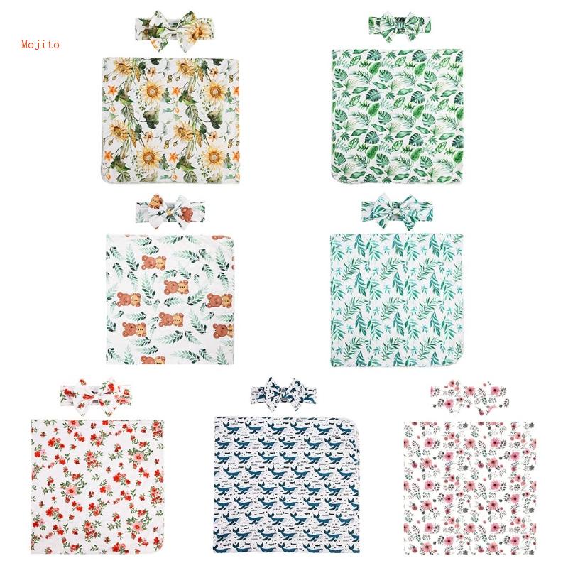 Bộ 2 Sản Phẩm Chăn Quấn Và Băng Đô In Hoa Cho Bé Sơ Sinh