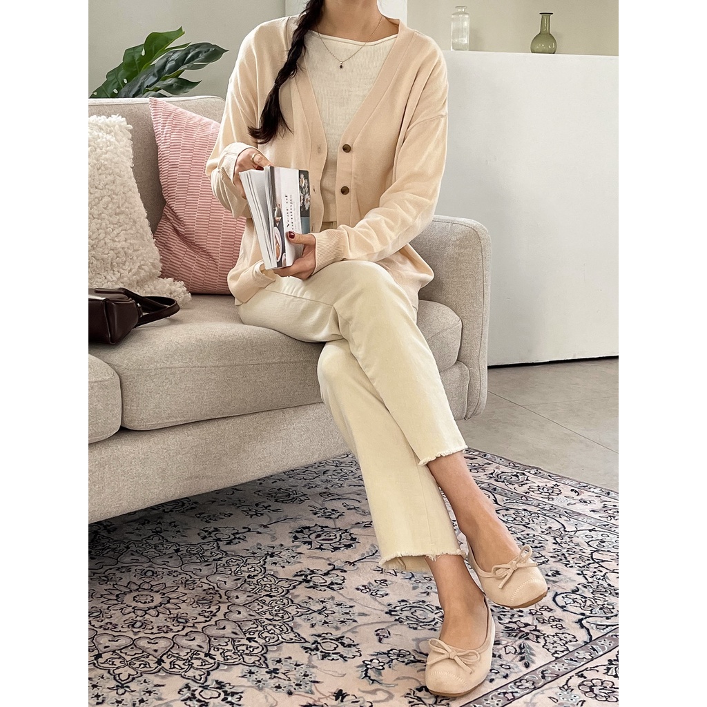 Answered Patch V-Neck Knit Cardigan -  V-neck Cardigan - Cardigan - FREE - 1