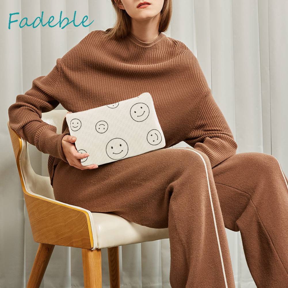 Túi Đựng Mỹ Phẩm Hai Mặt Bằng Vải Nhung Kẻ Dễ Thương Xinh Xắn