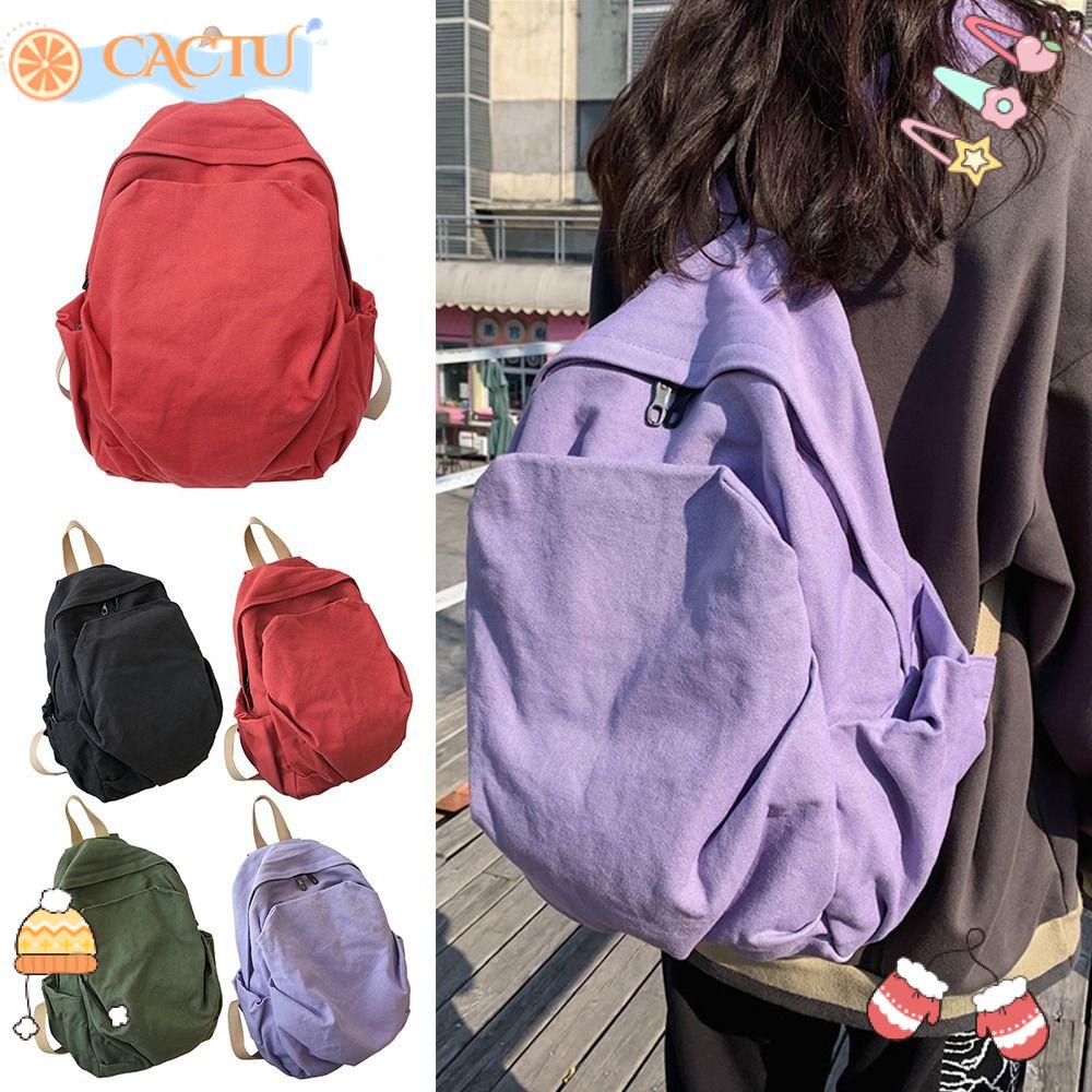 CACTU Ba Lô Canvas Màu Sắc Đơn Giản Cho Nữ