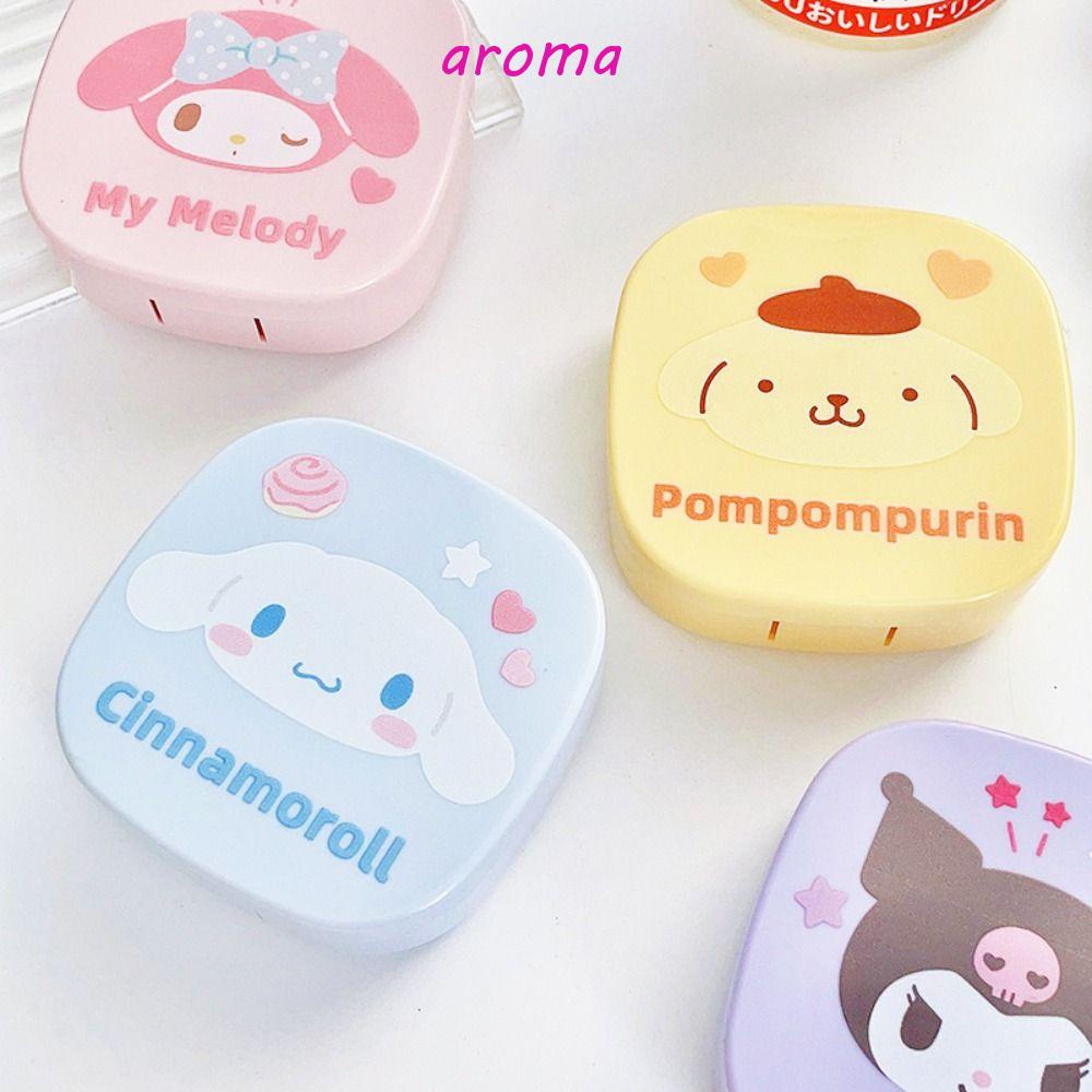 AROMA Hộp Đựng Kính Áp Tròng Họa Tiết Kuromi My Melody Dễ Thương Kèm Gương Tiện Dụng Cho Nam Và Nữ