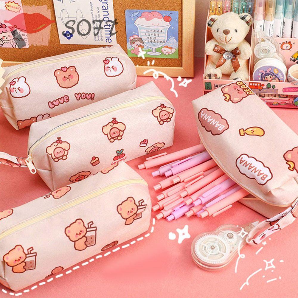 SOFTNESS Túi Đựng Bút Hình Gấu Hoạt Hình Dễ Thương