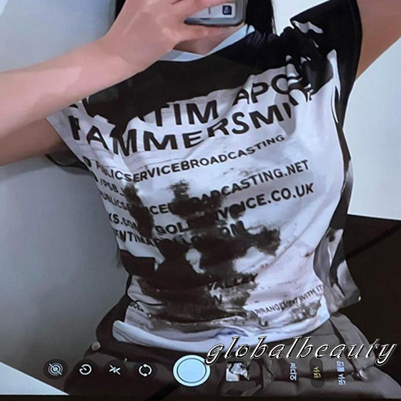 Áo Croptop Tay Ngắn In Chữ Phong Cách Vintage Thời Trang Mùa Hè Cho Nữ