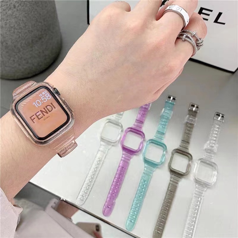 Dây Đeo Màu Hồng Trong Suốt Lấp Lánh Cho Đồng Hồ Thông Minh Apple Watch Series 8 7 6 SE 5 4 3 49mm 45mm 44mm 42mm 41mm 40mm 38mm