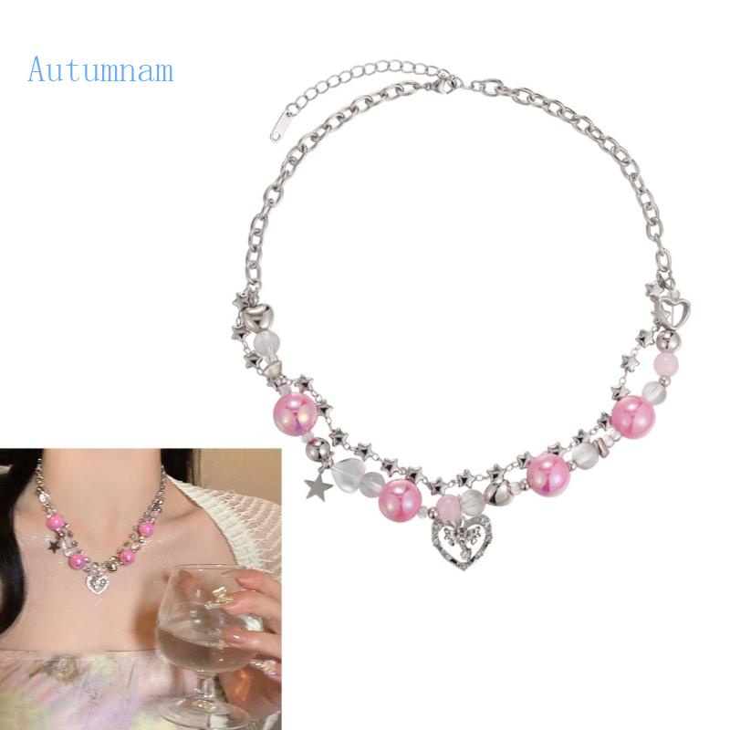 Vòng cổ Hai Lớp Đính Hạt Resin Phong Cách Gothic Thời Trang