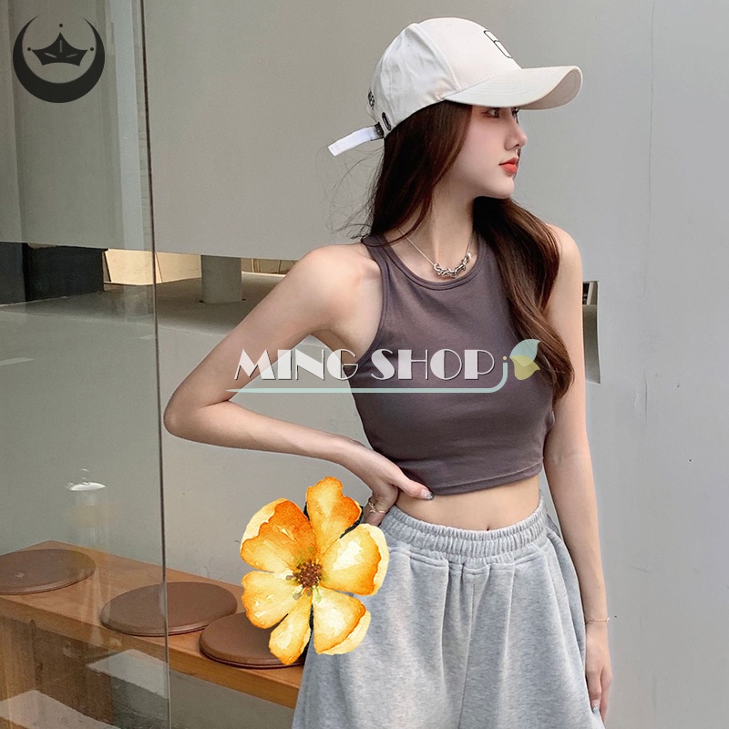 Áo Thể Thao Không Tay Cổ Tròn Màu Sắc Đơn Giản Cho Nữ