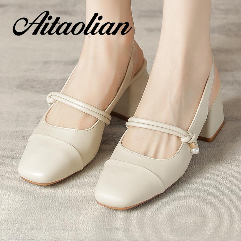 Xăng đan Cao Gót 5cm Bằng Da Thật Đế Mềm Màu Trơn Dành Cho Nữ mary jane