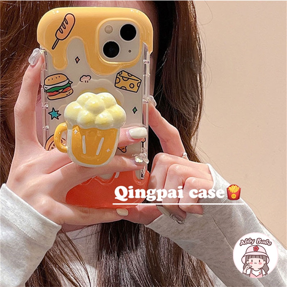 Ốp Điện Thoại TPU Mềm Trong Suốt Hình Hamburger 3D Chống Dơ Có Giá Đỡ Cho IPhone 14 Pro Max X XS XR 7Plus 12 11 Pro Max