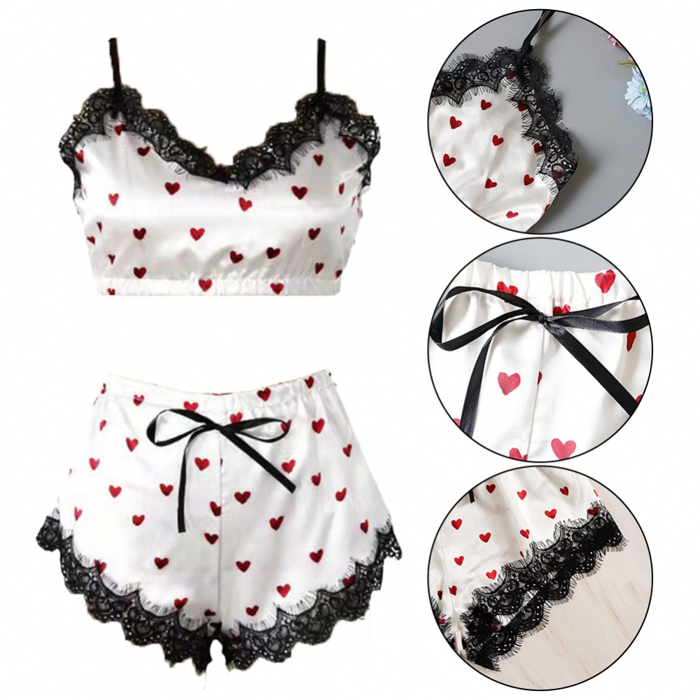 Bộ Đồ Ngủ Không Tay Cổ Chữ V In Họa Tiết Ngọt Ngào Quyến Rũ Cho Nữ