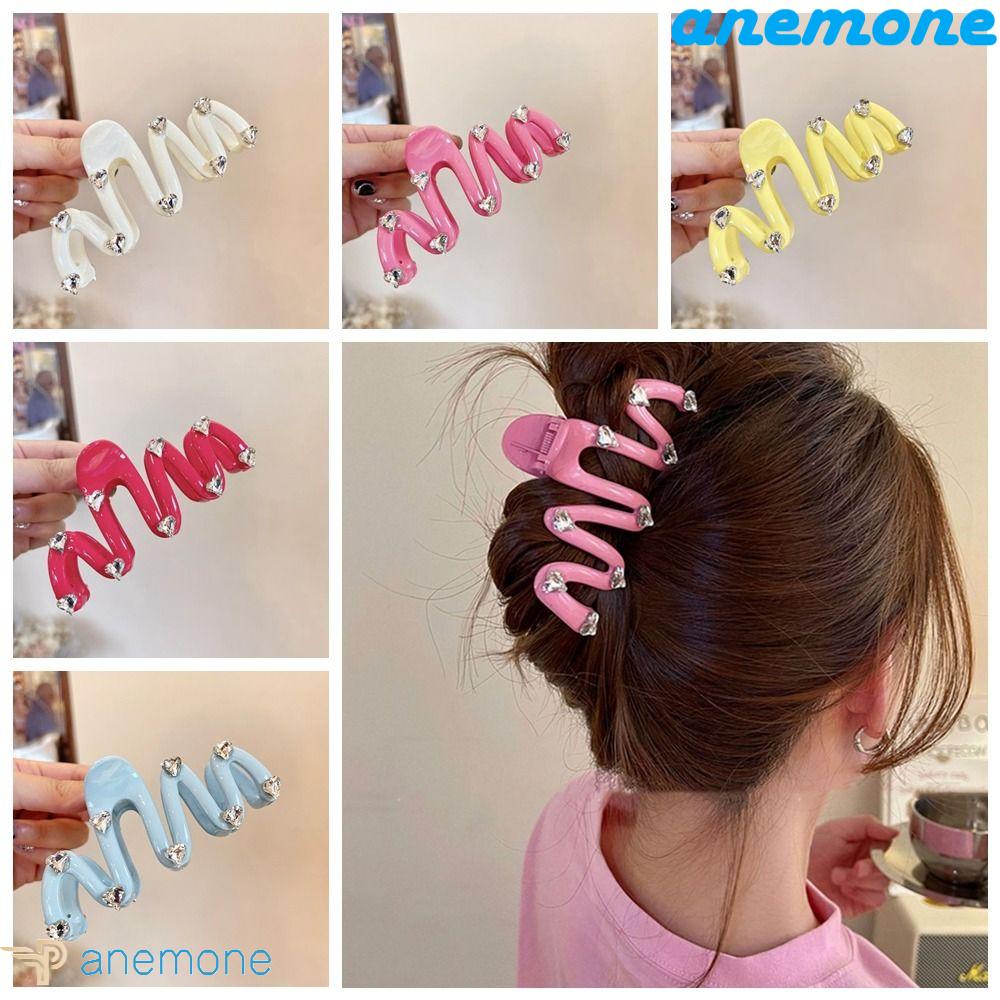 ANEMONE Kẹp Tóc Gợn Sóng Nhiều Màu Bằng Nhựa Đơn Giản Cho Mùa Hè