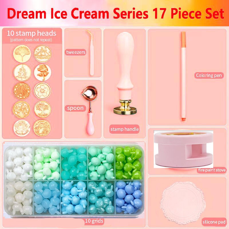 Sáp Seal Kit 17 mảnh phong bì Sáp Seal Craft Kit bao gồm đầu sáp hạt, sáp in pad xử lý lò vv
