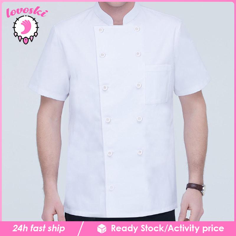 Áo Đồng Phục Đầu Bếp Nhà Hàng Tay Ngắn Bằng Vải Cotton Phối Lưới Unisex