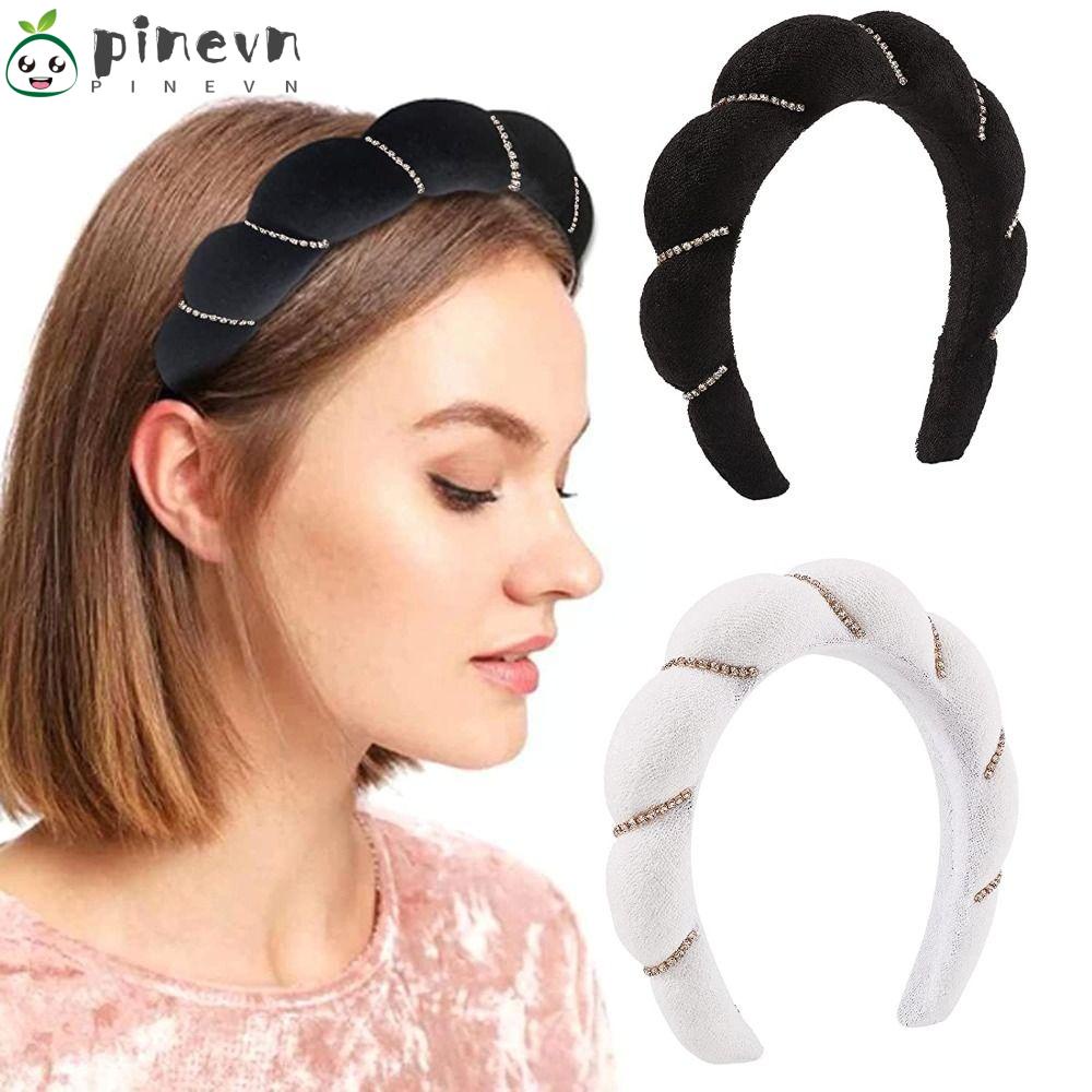 PINEVN Băng Đô Cài Tóc Bằng Xốp Màu Trơn Đính Đá Dùng Rửa Mặt / Spa