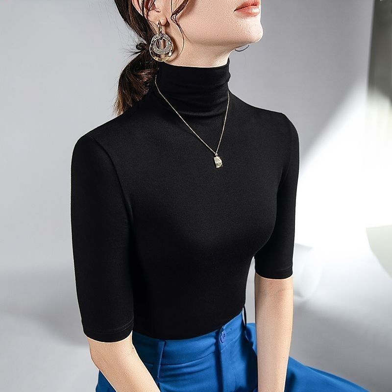 Áo Thun Tay Lửng Cổ Cao Dáng Ôm Thời Trang Mùa Hè Dành Cho Nữ