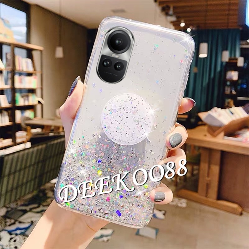 Ốp Điện Thoại TPU Mềm Hình Ngôi Sao Lấp Lánh Gắn Giá Đỡ Cho OPPO Reno10 Pro Plus Pro + 5G 2023 Reno 10 10Pro Reno10Pro +