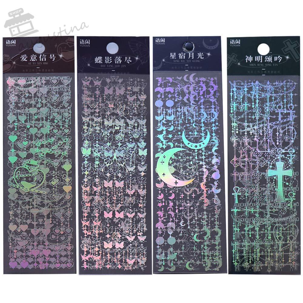 AUGUSTINA Bộ 4 Thẻ Dán Trang Trí Sổ Tay Album Ảnh Màu Bạc Laser DIY