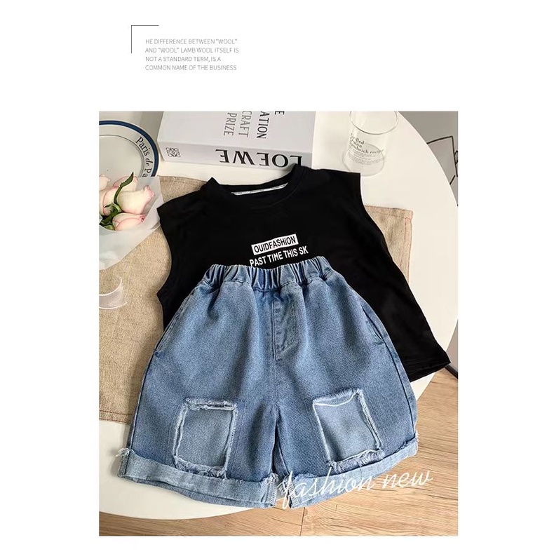 Quần Jean Rách Phong Cách Phương Tây Thời Trang Mùa Hè Cho Bé Trai