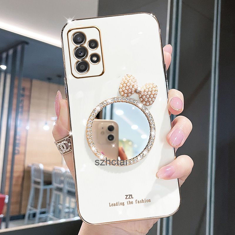 ốp lưng Samsung A13 4G A13 5G Ốp Điện Thoại Silicon Mềm Mạ Gương Trang Điểm Đính Nơ Và Ngọc Trai San