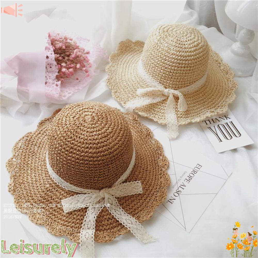 LEILY Mũ Rộng Vành Phối Ren Thời Trang Đi Biển Cho Phái Nữ