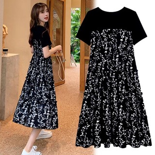 Đầm Ngắn Tay Dáng Rộng Họa Tiết Hoa Màu Đen Thời Trang Mùa Hè Phong Cách Hàn Quốc Cho Nữ