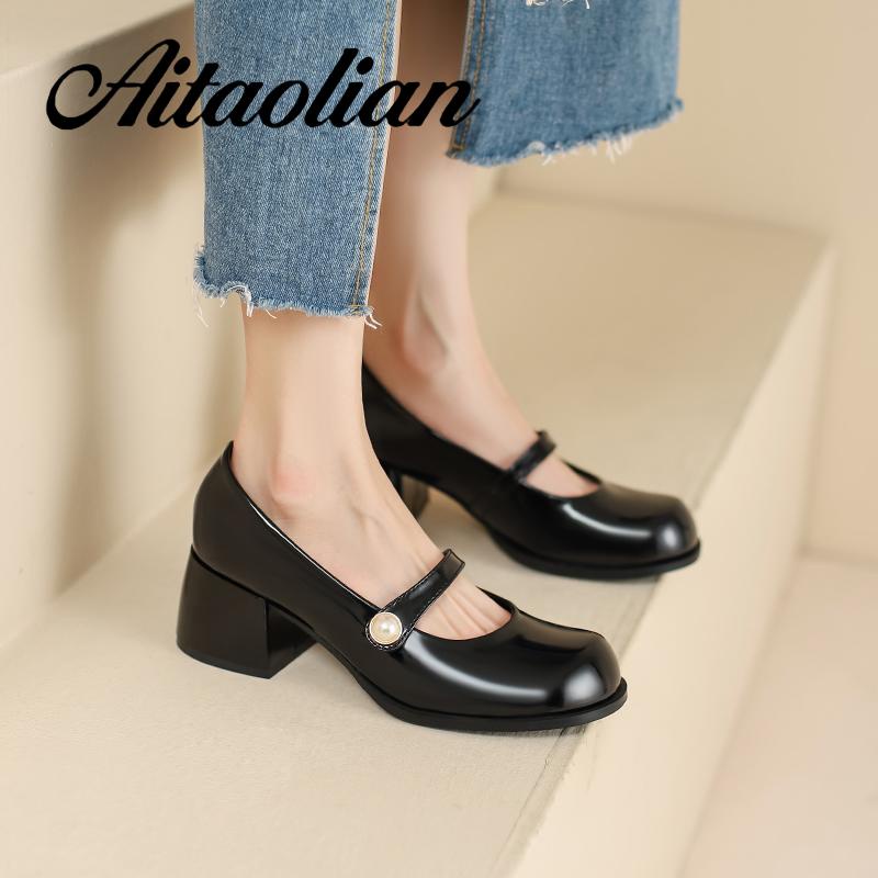 Giày Da Cao Gót 5cm Mũi Tròn Phong Cách lolita Cho Nữ