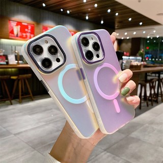 Ốp Điện Thoại Mặt Nhám Màu Laser Gradient Có Khung Kim Loại Hít Nam Châm Cho iPhone 14 Pro Max Plus 13