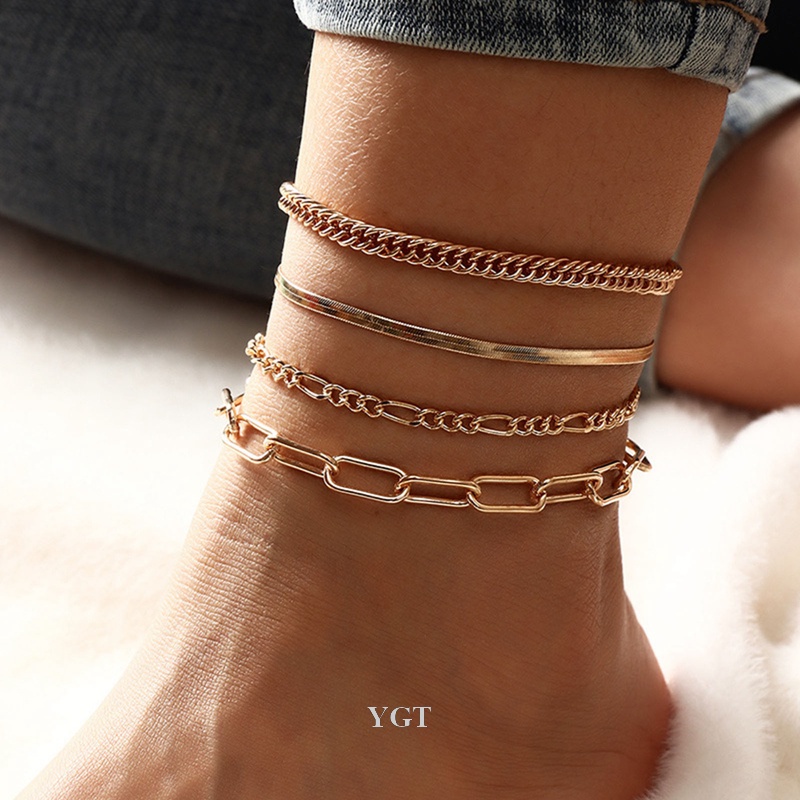 Ygt Set 4 Lắc Chân Hình Bướm / Ngôi Sao / Trái Tim Thời Trang Cho Nữ