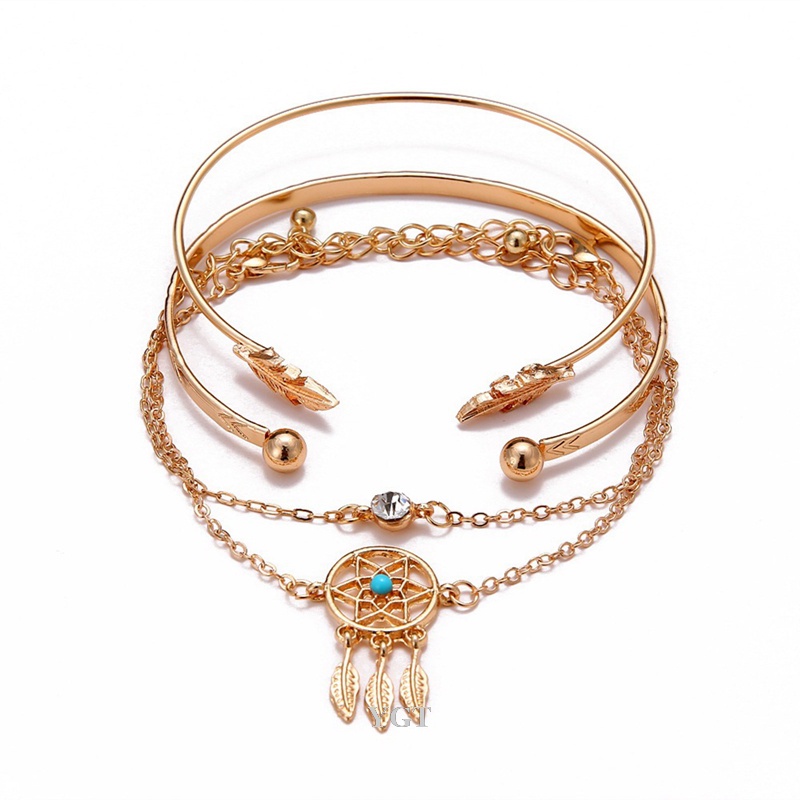 Ygt Set 4 Vòng Tay Kim Loại Hình Lưới Giấc Mơ Màu Vàng Kim Phong Cách Bohemian Đơn Giản Dành Cho Nữ