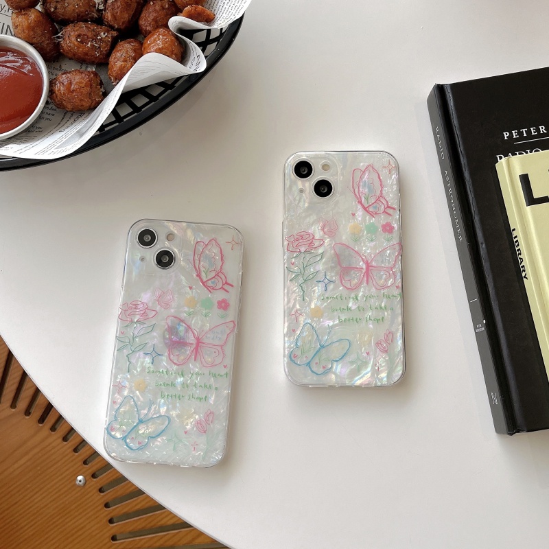 Ốp Điện Thoại Mềm Chống Sốc Hai Lớp Họa Tiết Hoa Bướm Cho iPhone 14 13 12 11 Pro Max 14 Plus