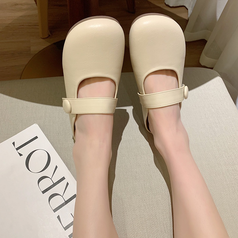 Dép Da Bít Mũi Phong Cách Retro Nhật Bản Thời Trang Xuân Hè Cho Nữ