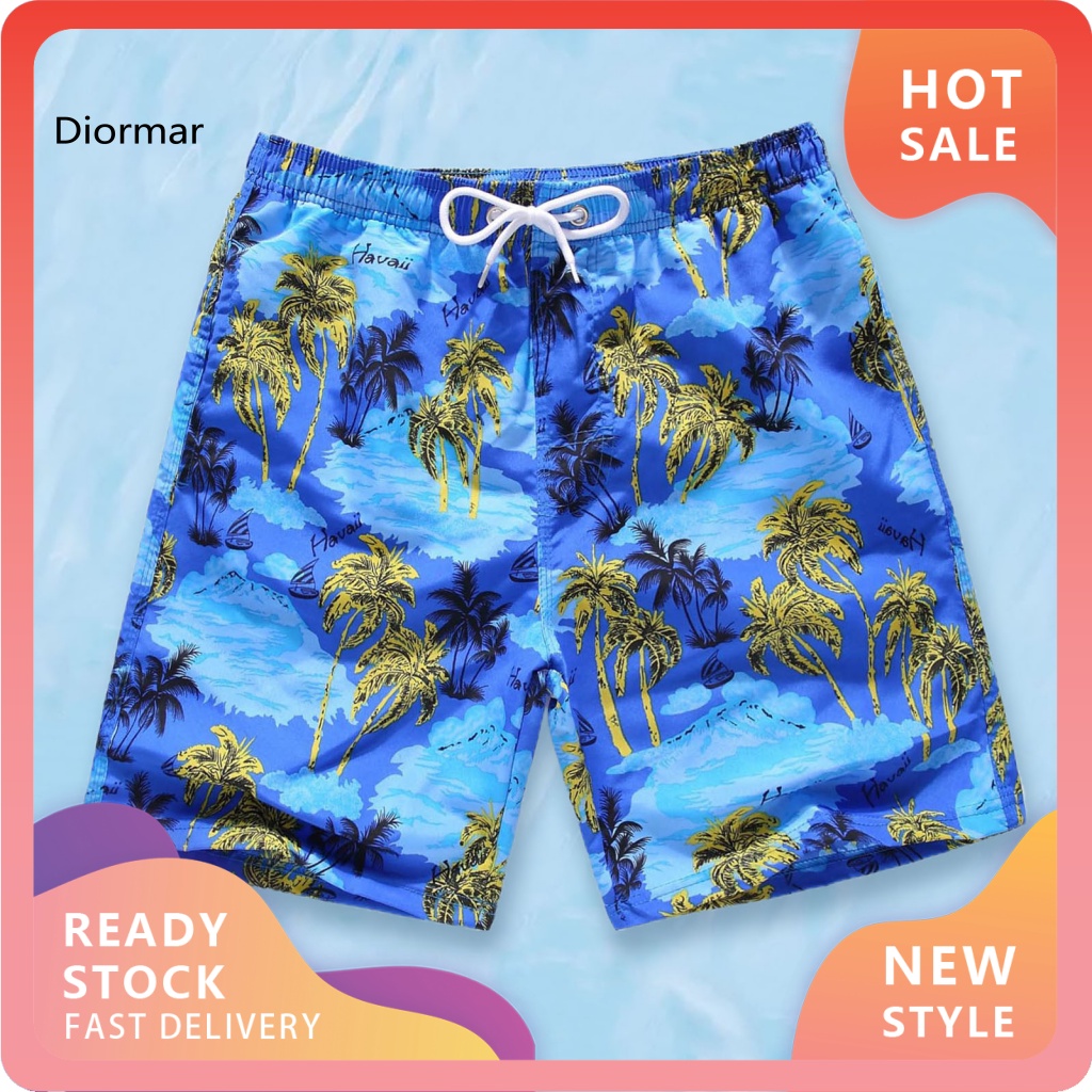 Dio Quần Đùi Dây Rút Co Giãn In Hình Cây Dừa Lướt Sóng Bãi Biển Dài Đến Đầu Gối Cho Nam