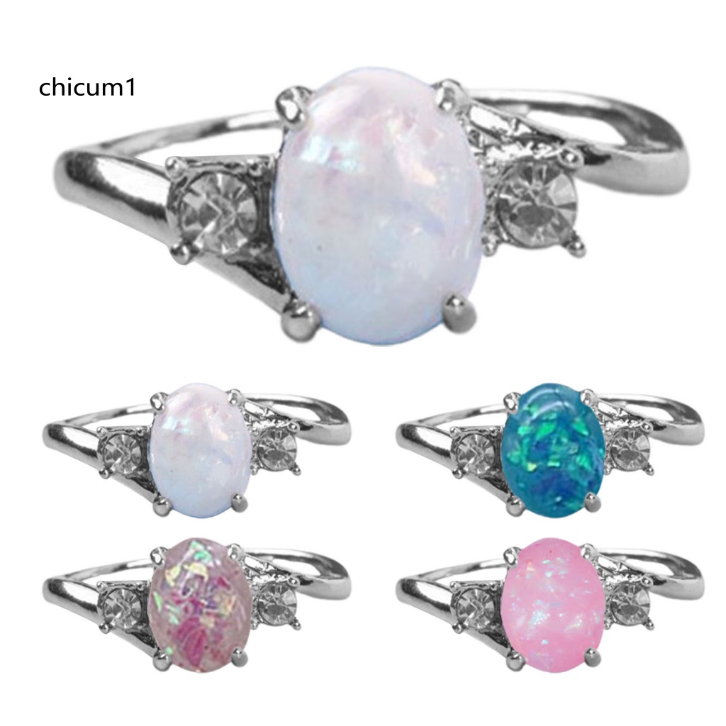 Nhẫn Hợp Kim Đính Đá Opal Hình Oval Xinh Xắn Cho Nữ