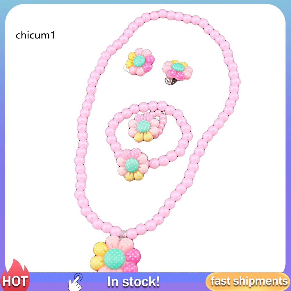 Bộ Trang Sức Hoa Đính Ngọc Trai Nhân Tạo Thời Trang Dành Cho Bé Gái