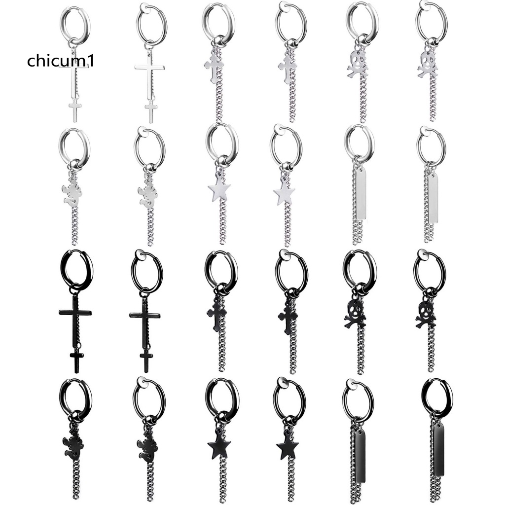 1 Khuyên Tai Dạng Vòng Dài Bằng Thép Không Gỉ Unisex