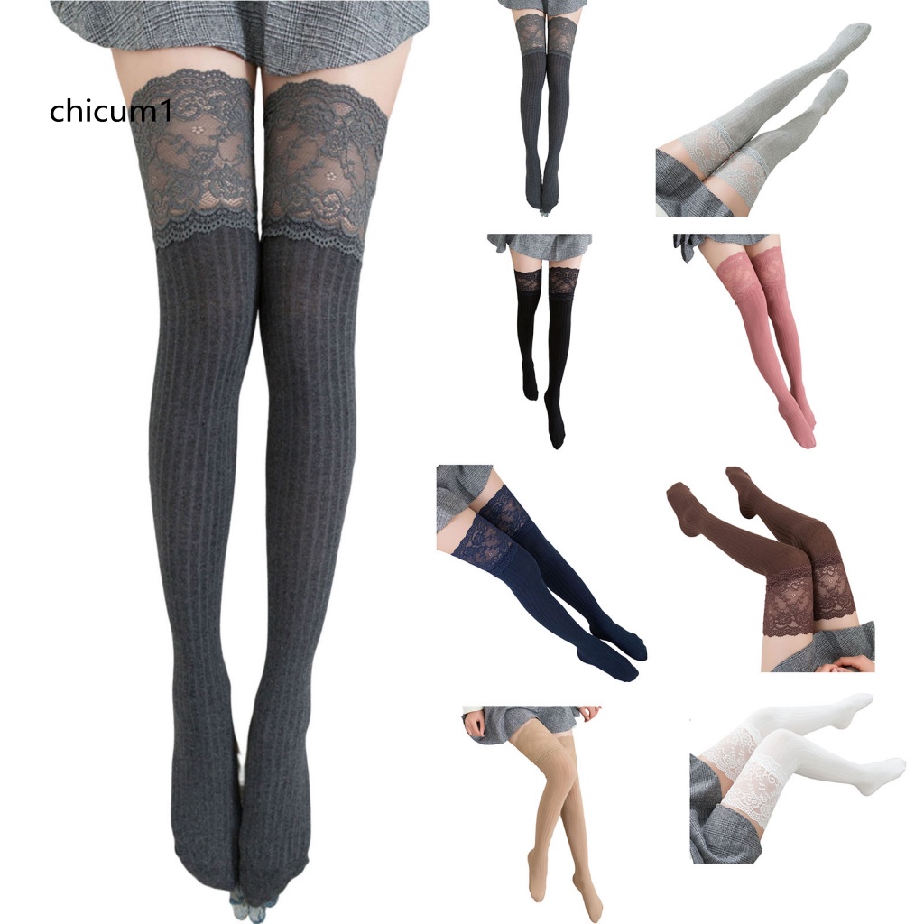 1 Đôi Tất Dài Qua Gối Vải Polyester Mềm Mại Giữ Ấm Mùa Đông Cho Nữ