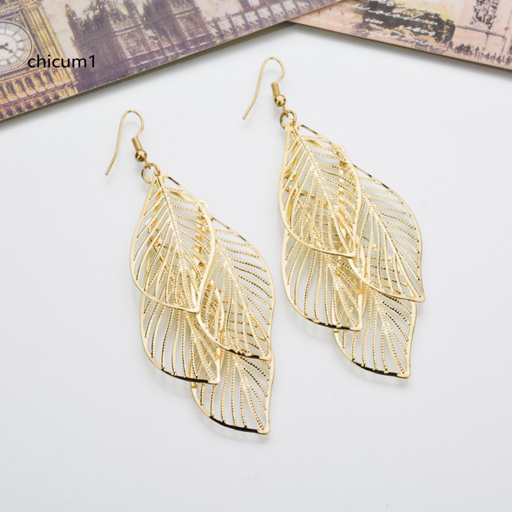 1 Đôi Bông Tai Hình Chiếc Lá Bằng Thép Không Gỉ Thiết Kế Viền Xoăn Thời Trang Dành Cho Nữ